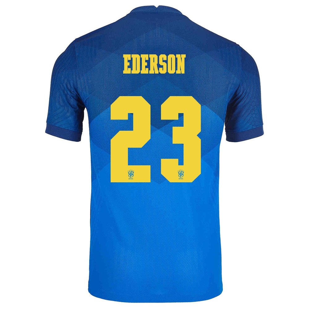 Herren Brasilianische Fussballnationalmannschaft Ederson #23 Auswärtstrikot Blau 2021 Trikot