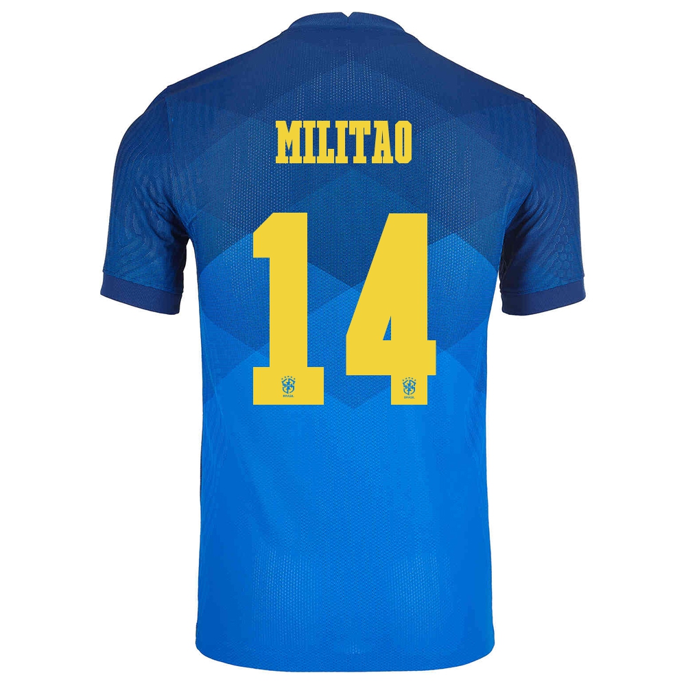 Damen Brasilianische Fussballnationalmannschaft Eder Militao #14 Auswärtstrikot Blau 2021 Trikot