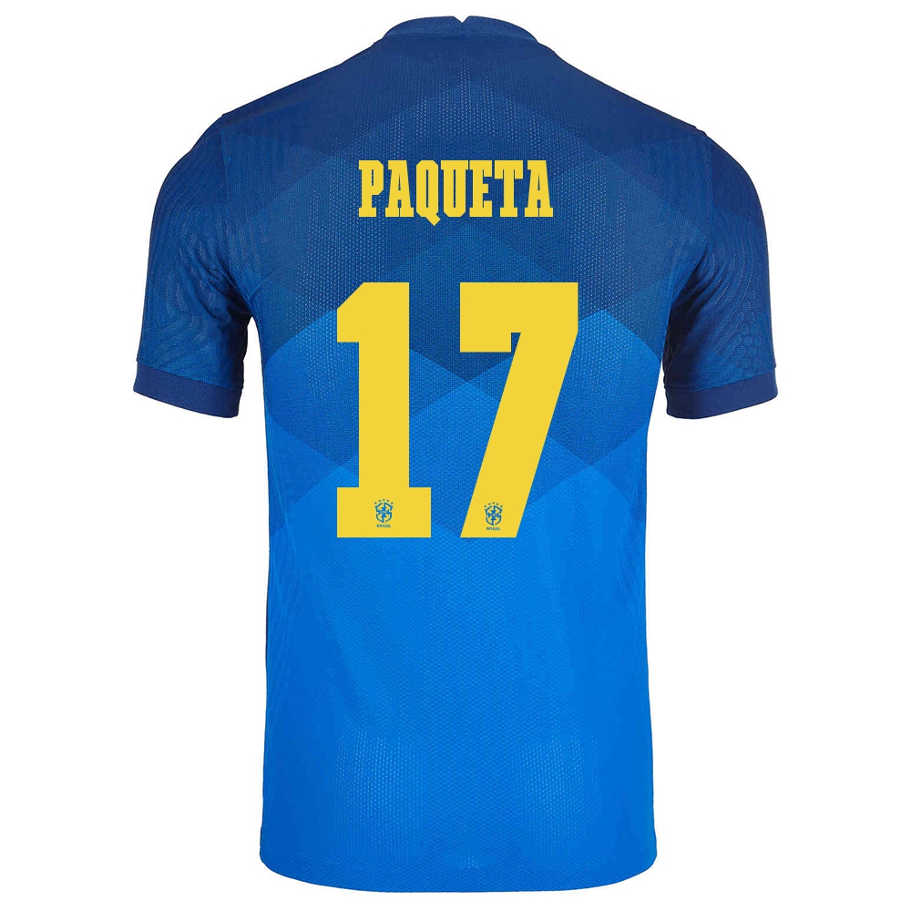 Damen Brasilianische Fussballnationalmannschaft Lucas Paqueta #17 Auswärtstrikot Blau 2021 Trikot