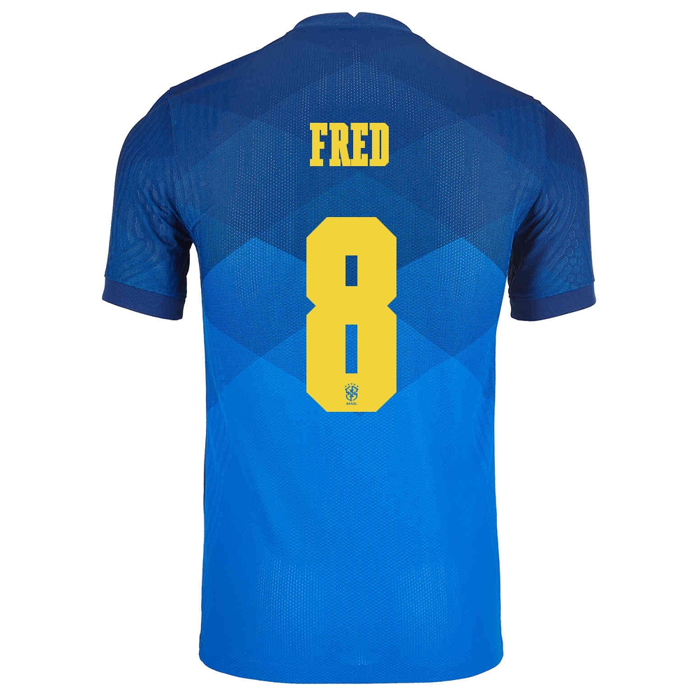 Kinder Brasilianische Fussballnationalmannschaft Fred #8 Auswärtstrikot Blau 2021 Trikot