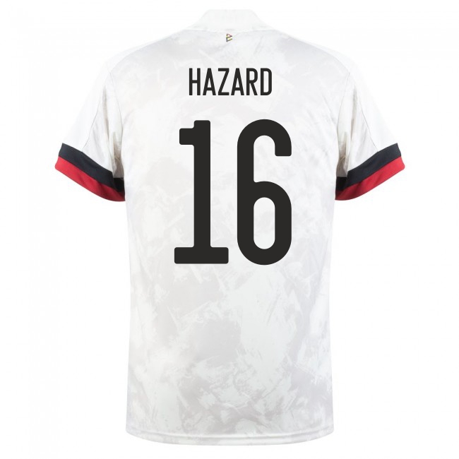 Damen Belgische Fussballnationalmannschaft Thorgan Hazard #16 Auswärtstrikot Weiß Schwarz 2021 Trikot