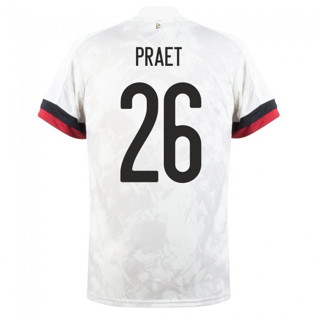 Herren Belgische Fussballnationalmannschaft Dennis Praet #26 Auswärtstrikot Weiß Schwarz 2021 Trikot