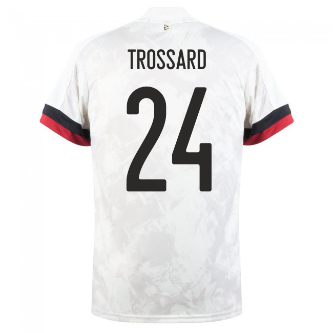 Kinder Belgische Fussballnationalmannschaft Leandro Trossard #24 Auswärtstrikot Weiß Schwarz 2021 Trikot
