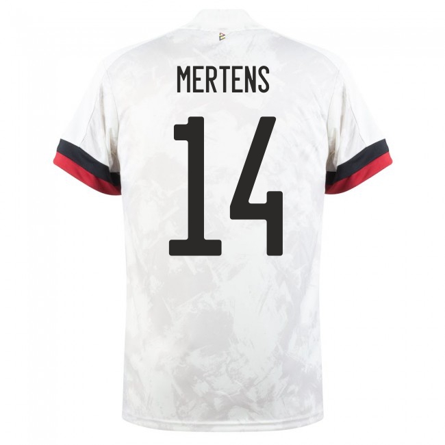 Herren Belgische Fussballnationalmannschaft Dries Mertens #14 Auswärtstrikot Weiß Schwarz 2021 Trikot