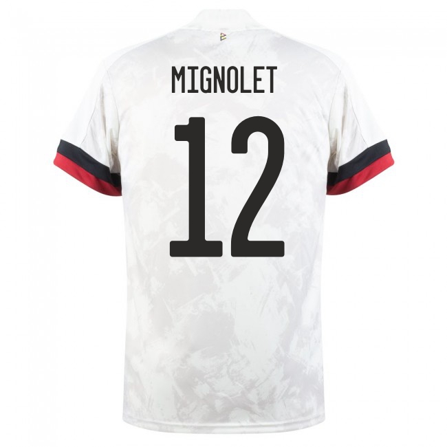 Herren Belgische Fussballnationalmannschaft Simon Mignolet #12 Auswärtstrikot Weiß Schwarz 2021 Trikot