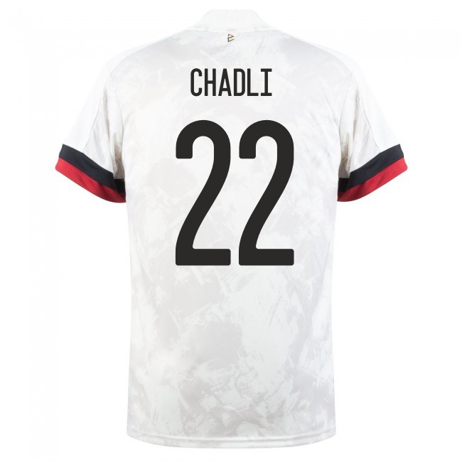 Kinder Belgische Fussballnationalmannschaft Nacer Chadli #22 Auswärtstrikot Weiß Schwarz 2021 Trikot