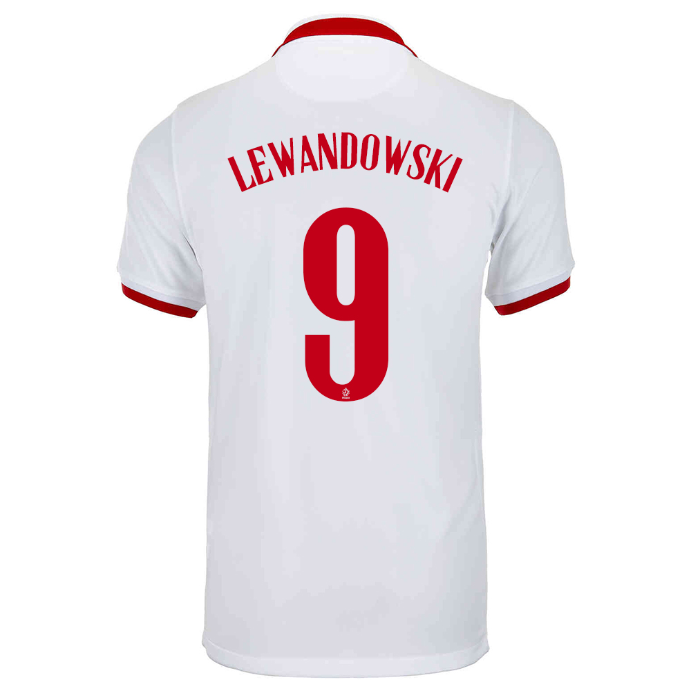 Kinder Polnische Fussballnationalmannschaft Robert Lewandowski #9 Auswärtstrikot Weiß 2021 Trikot