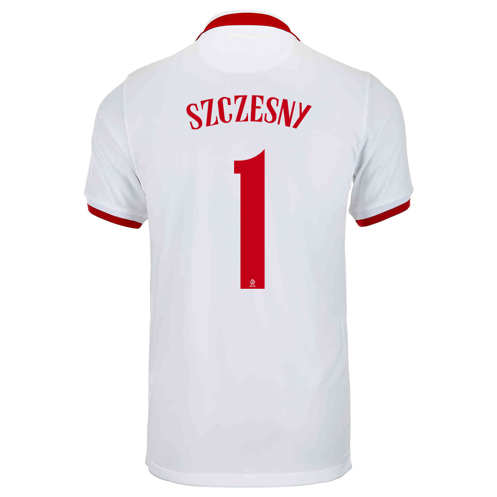 Kinder Polnische Fussballnationalmannschaft Wojciech Szczesny #1 Auswärtstrikot Weiß 2021 Trikot