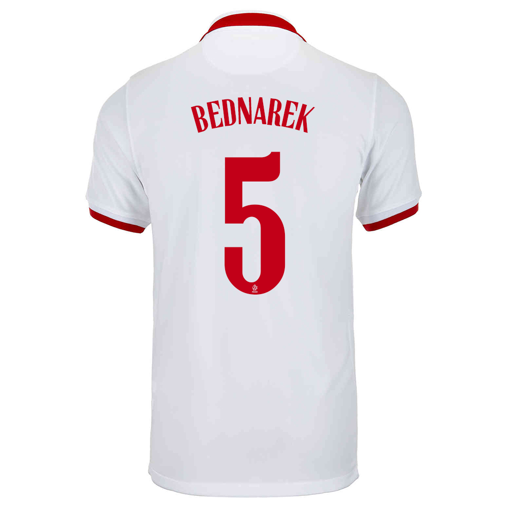 Damen Polnische Fussballnationalmannschaft Jan Bednarek #5 Auswärtstrikot Weiß 2021 Trikot