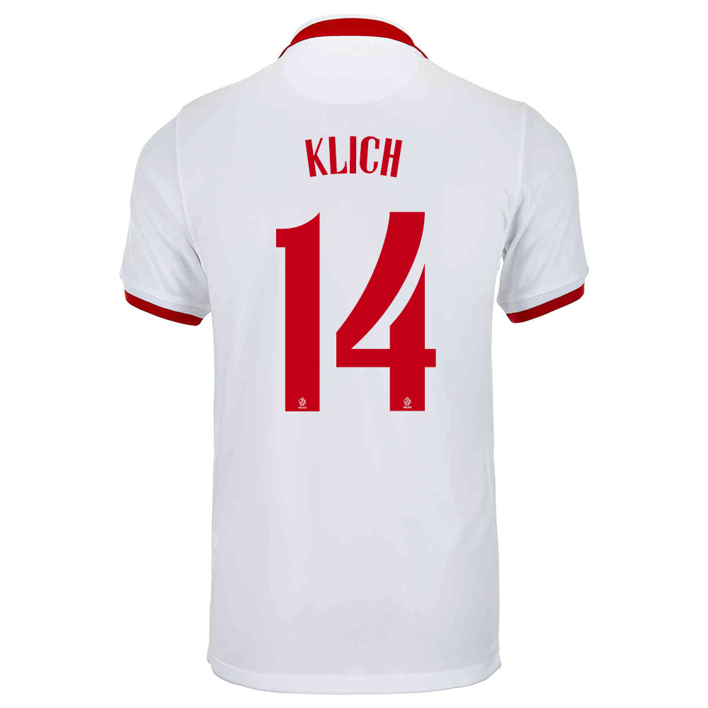 Damen Polnische Fussballnationalmannschaft Mateusz Klich #14 Auswärtstrikot Weiß 2021 Trikot