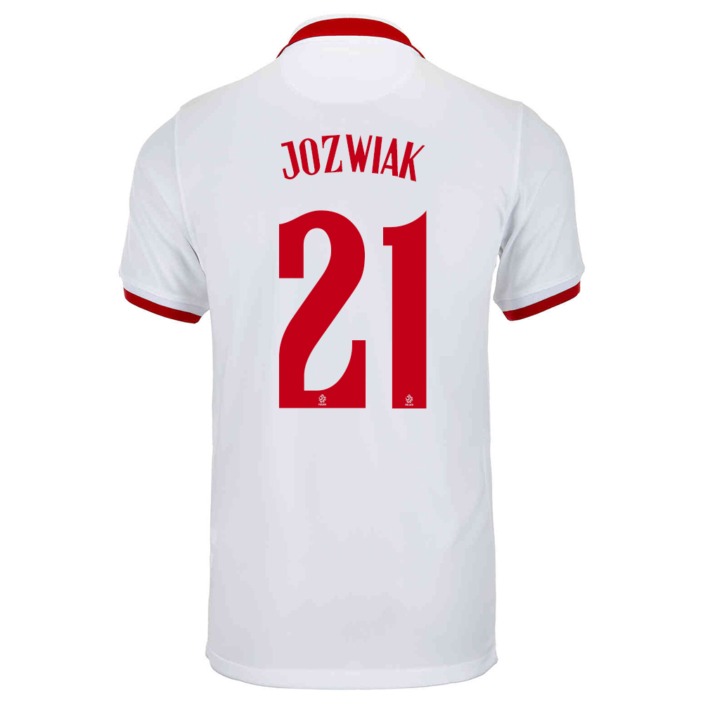 Kinder Polnische Fussballnationalmannschaft Kamil Jozwiak #21 Auswärtstrikot Weiß 2021 Trikot