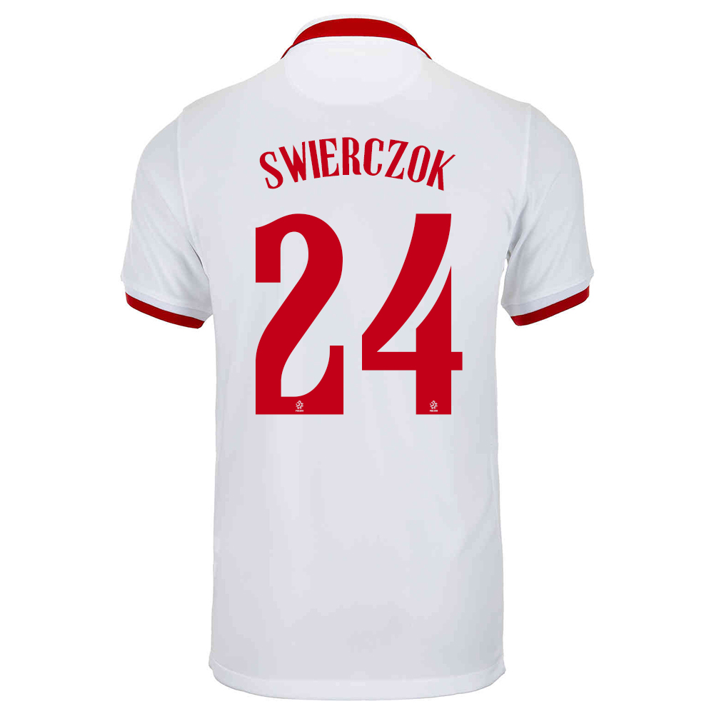 Damen Polnische Fussballnationalmannschaft Jakub Swierczok #24 Auswärtstrikot Weiß 2021 Trikot