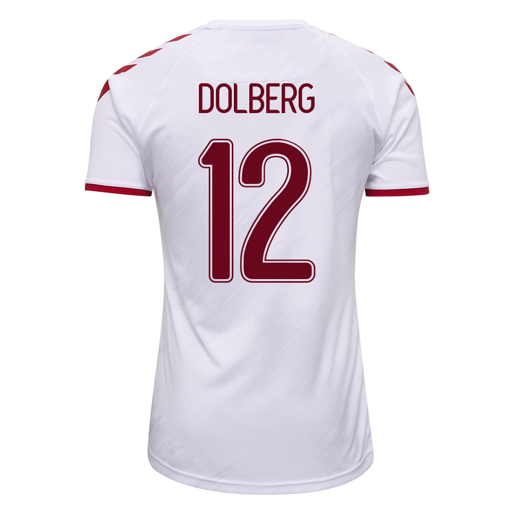 Herren Dänische Fussballnationalmannschaft Kasper Dolberg #12 Auswärtstrikot Weiß 2021 Trikot