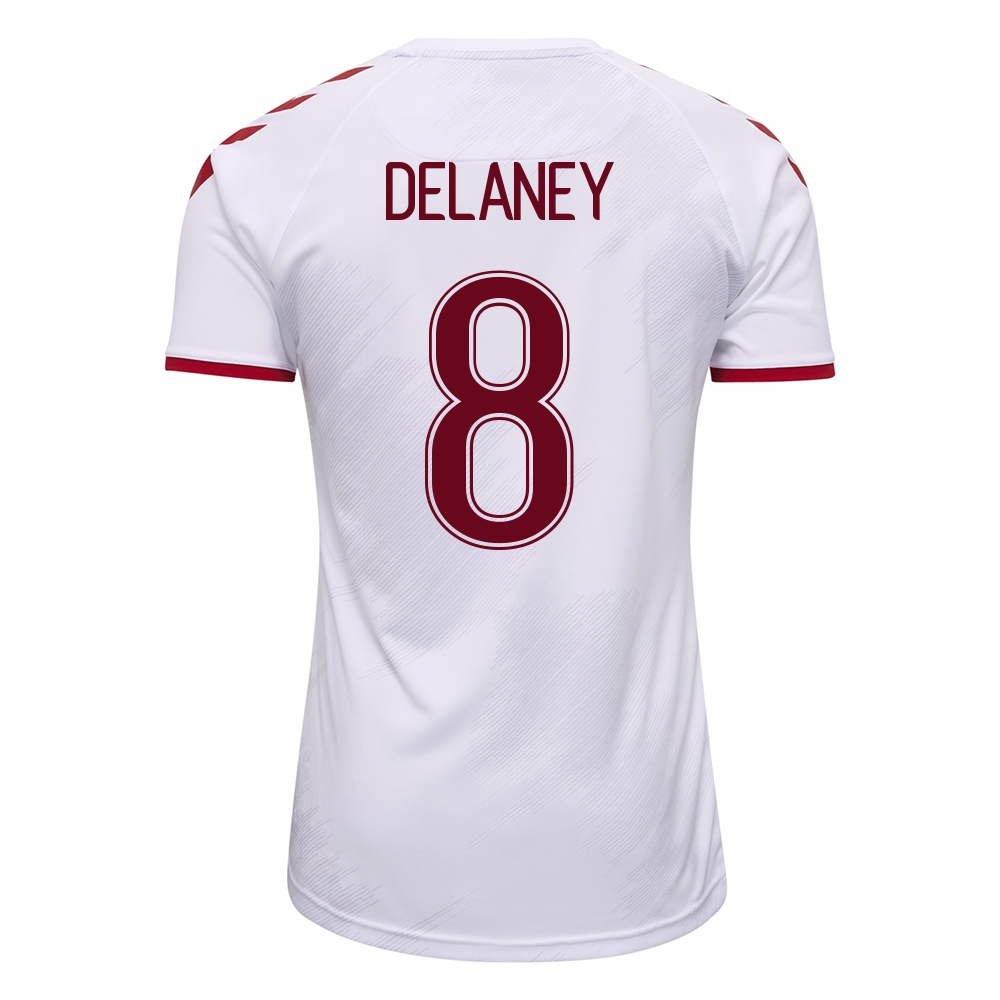 Damen Dänische Fussballnationalmannschaft Thomas Delaney #8 Auswärtstrikot Weiß 2021 Trikot