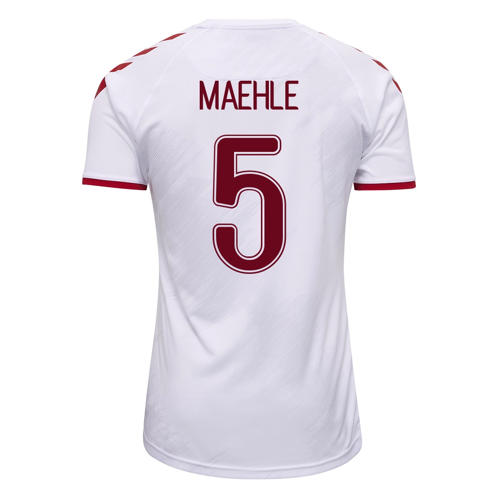 Damen Dänische Fussballnationalmannschaft Joakim Maehle #5 Auswärtstrikot Weiß 2021 Trikot