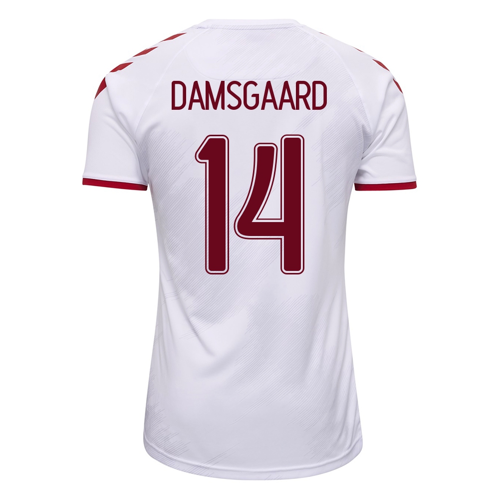 Herren Dänische Fussballnationalmannschaft Mikkel Damsgaard #14 Auswärtstrikot Weiß 2021 Trikot