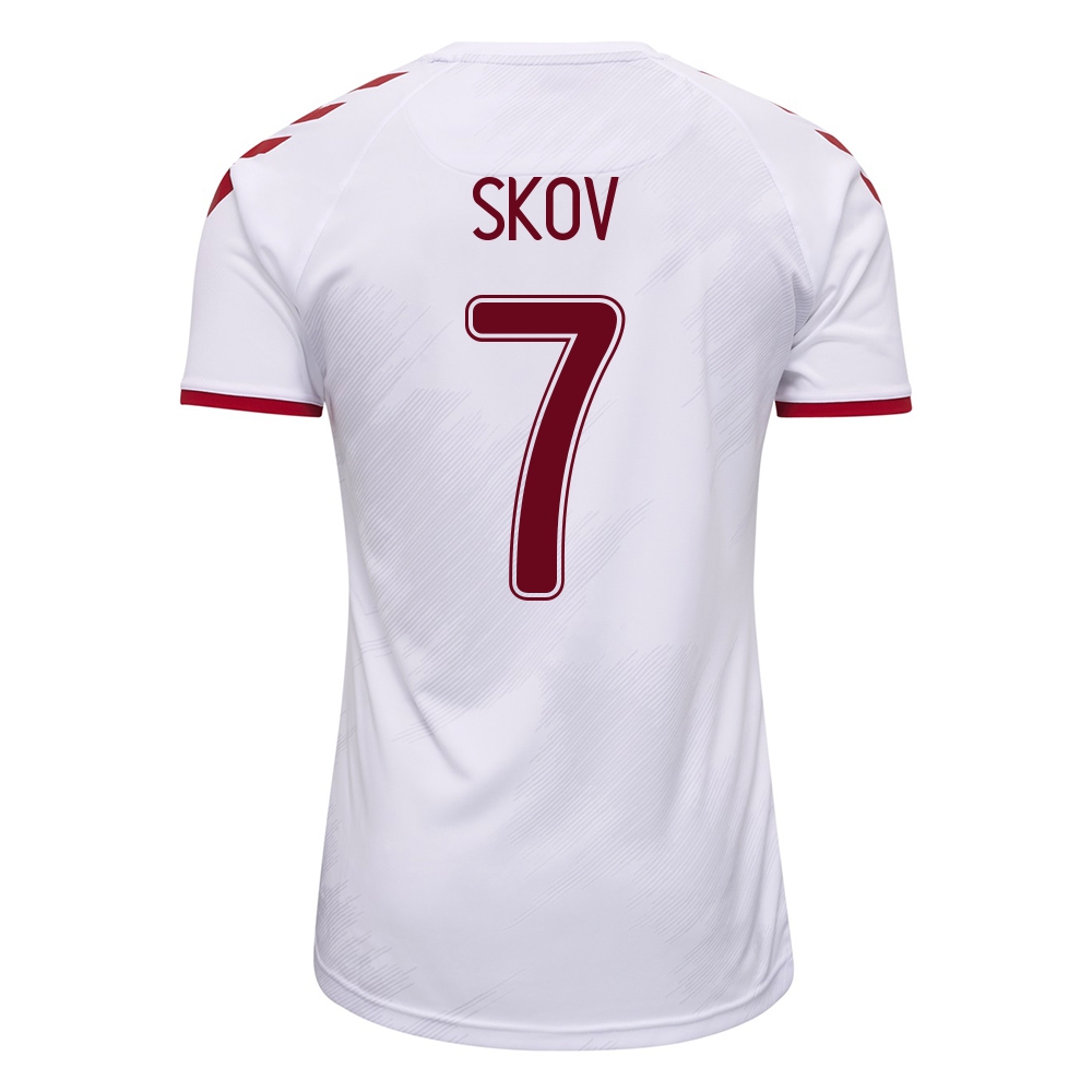 Herren Dänische Fussballnationalmannschaft Robert Skov #7 Auswärtstrikot Weiß 2021 Trikot