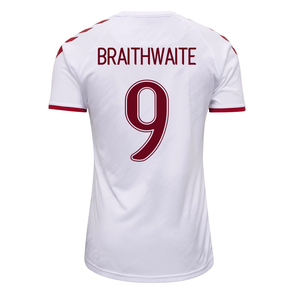 Herren Dänische Fussballnationalmannschaft Martin Braithwaite #9 Auswärtstrikot Weiß 2021 Trikot