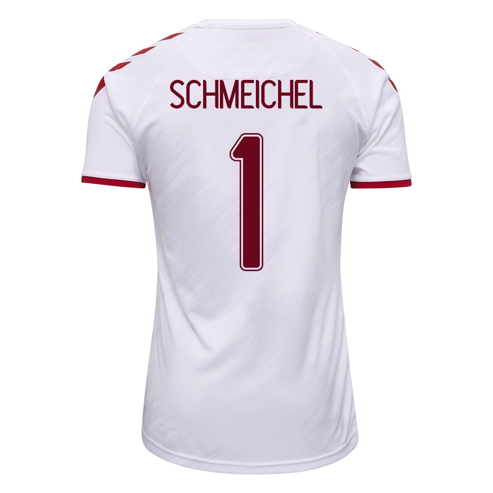 Damen Dänische Fussballnationalmannschaft Kasper Schmeichel #1 Auswärtstrikot Weiß 2021 Trikot