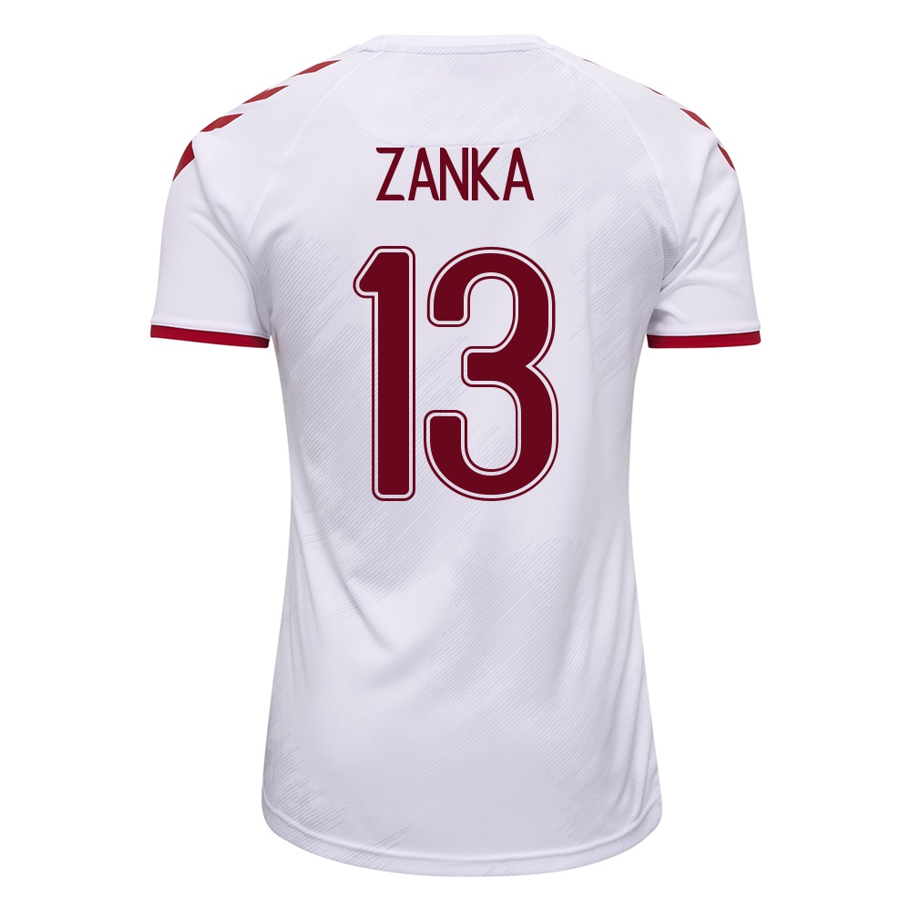 Damen Dänische Fussballnationalmannschaft Zanka #13 Auswärtstrikot Weiß 2021 Trikot