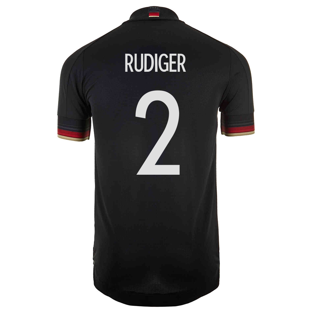 Herren Deutsche Fussballnationalmannschaft Antonio Rudiger #2 Auswärtstrikot Schwarz 2021 Trikot