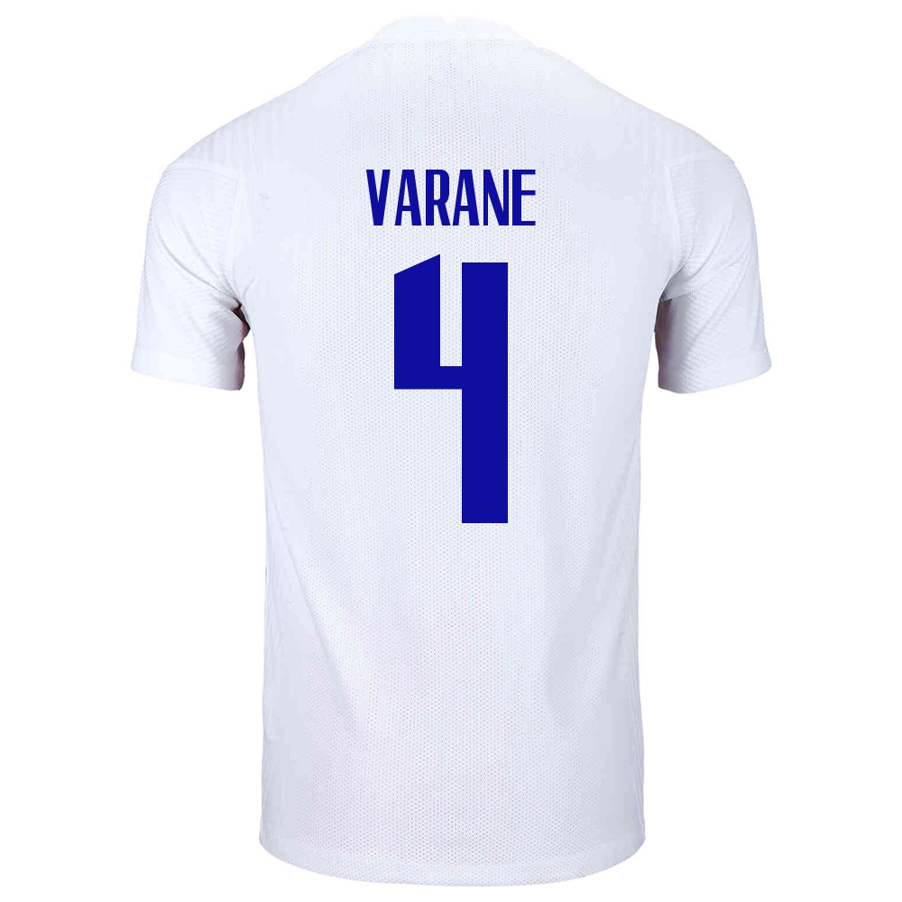 Damen Französische Fussballnationalmannschaft Raphaël Varane #4 Auswärtstrikot Weiß 2021 Trikot