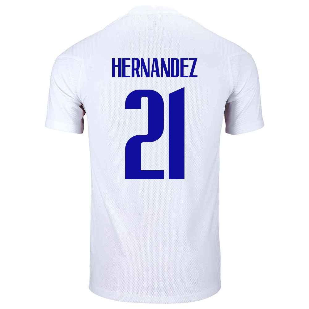 Damen Französische Fussballnationalmannschaft Lucas Hernandez #21 Auswärtstrikot Weiß 2021 Trikot