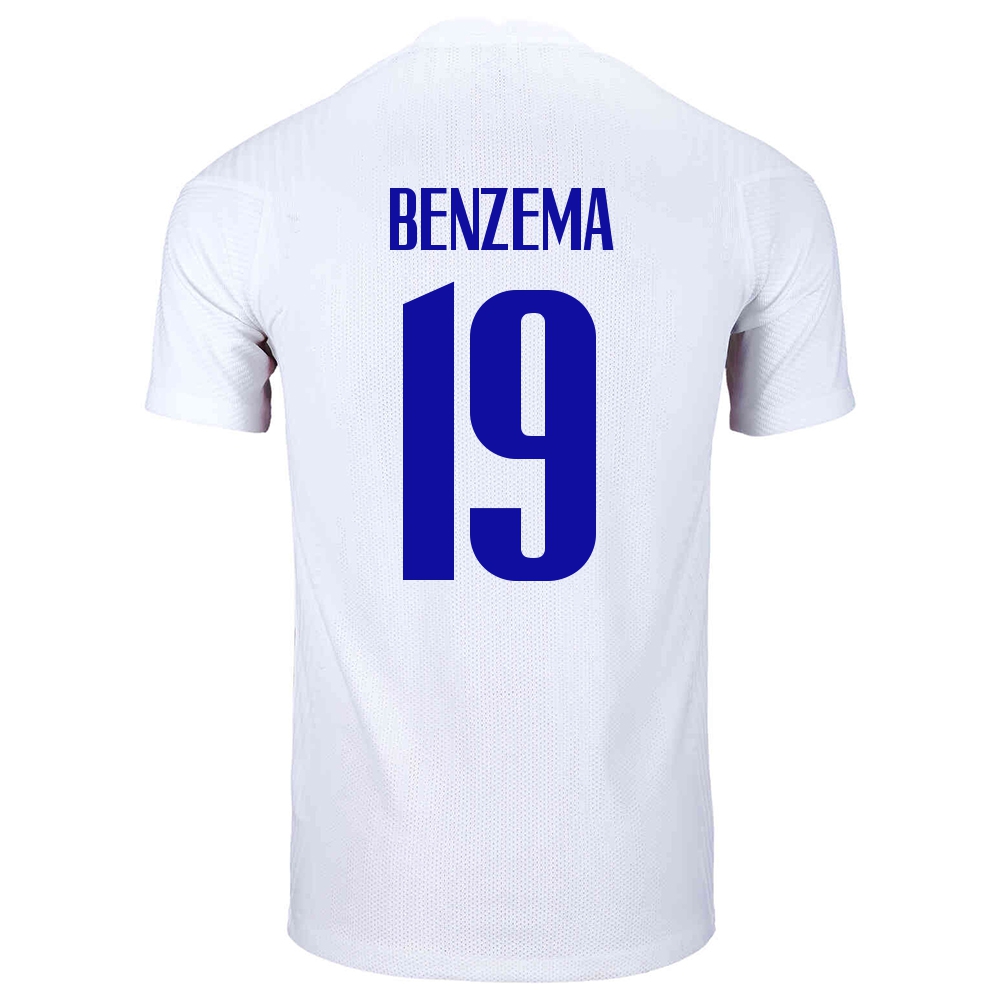 Kinder Französische Fussballnationalmannschaft Karim Benzema #19 Auswärtstrikot Weiß 2021 Trikot