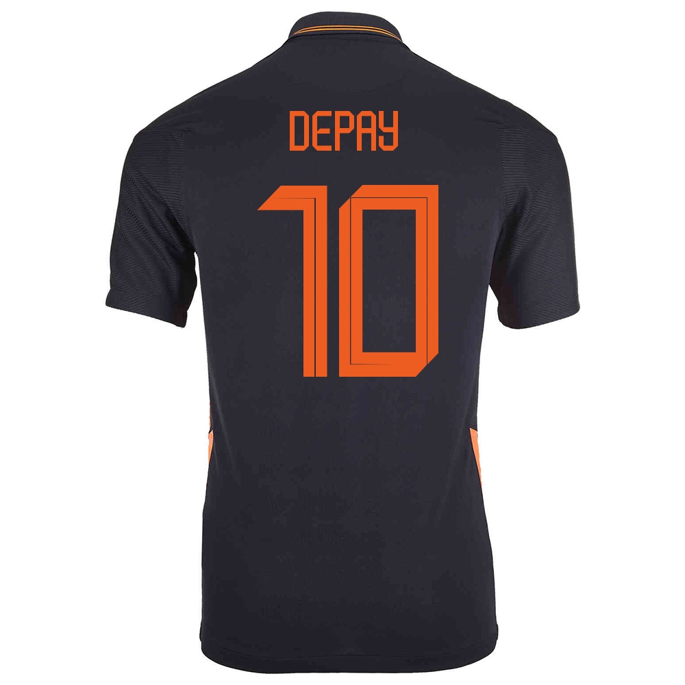 Kinder Niederländische Fussballnationalmannschaft Memphis Depay #10 Auswärtstrikot Schwarz 2021 Trikot