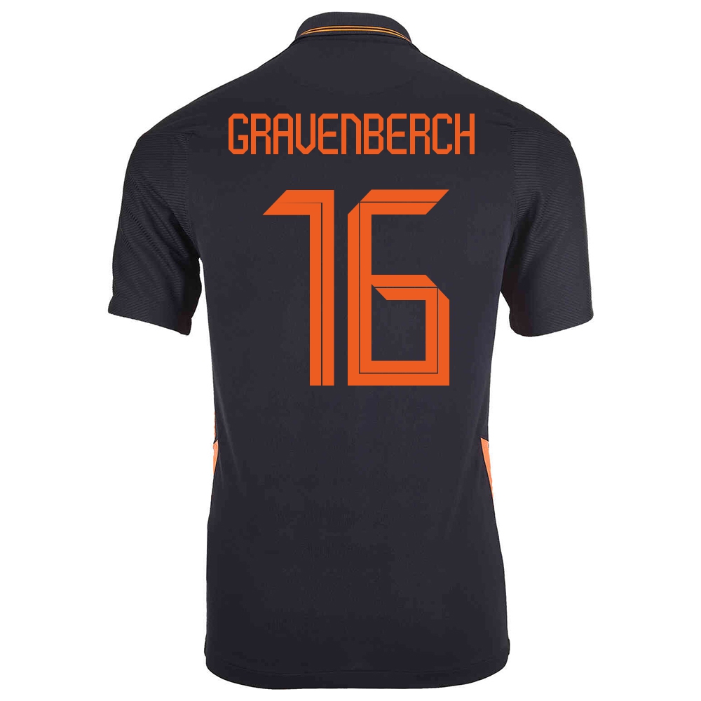 Kinder Niederländische Fussballnationalmannschaft Ryan Gravenberch #16 Auswärtstrikot Schwarz 2021 Trikot
