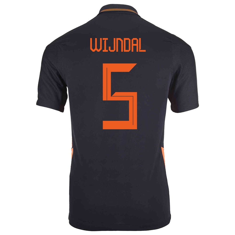 Kinder Niederländische Fussballnationalmannschaft Owen Wijndal #5 Auswärtstrikot Schwarz 2021 Trikot