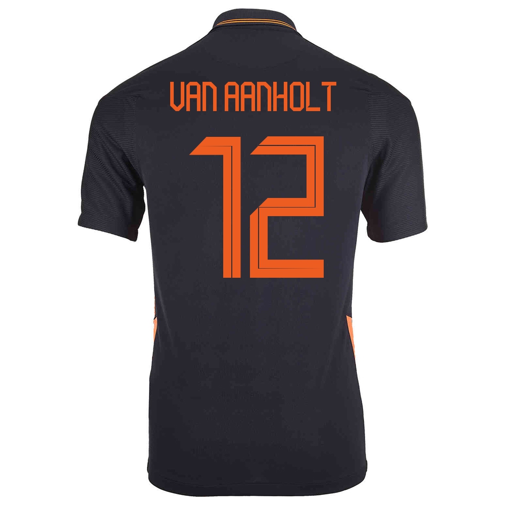 Kinder Niederländische Fussballnationalmannschaft Patrick Van Aanholt #12 Auswärtstrikot Schwarz 2021 Trikot