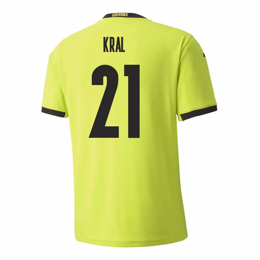 Kinder Tschechische Fussballnationalmannschaft Alex Kral #21 Auswärtstrikot Hellgrün 2021 Trikot