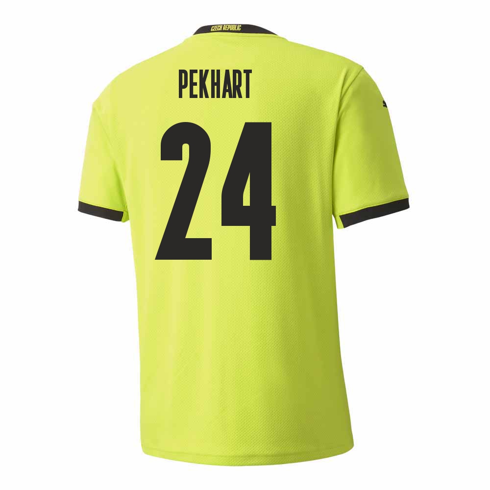 Kinder Tschechische Fussballnationalmannschaft Tomas Pekhart #24 Auswärtstrikot Hellgrün 2021 Trikot