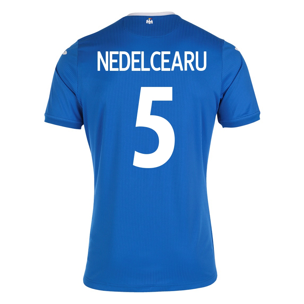 Herren Rumänische Fussballnationalmannschaft Ionut Nedelcearu #5 Auswärtstrikot Blau 2021 Trikot