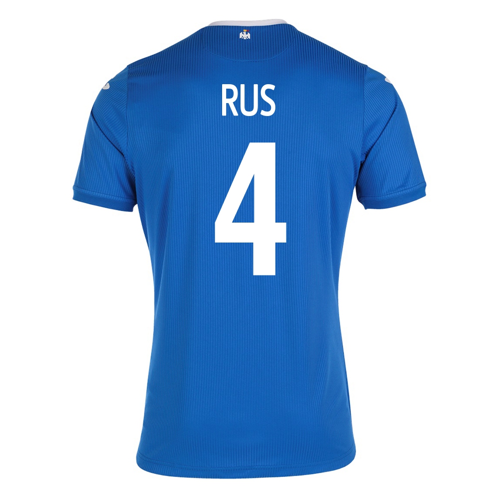 Herren Rumänische Fussballnationalmannschaft Adrian Rus #4 Auswärtstrikot Blau 2021 Trikot