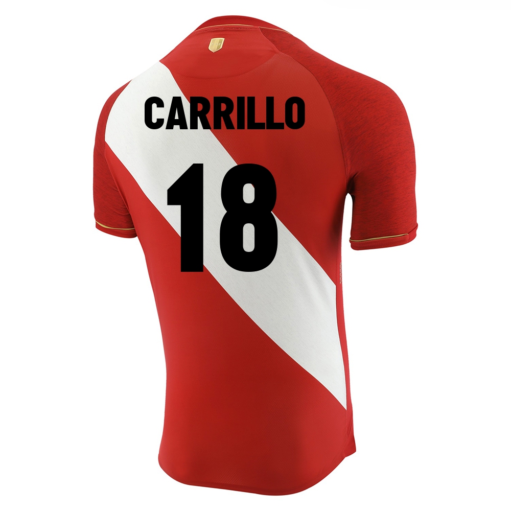 Herren Peruanische Fussballnationalmannschaft Andre Carrillo #18 Auswärtstrikot Rot Weiß 2021 Trikot