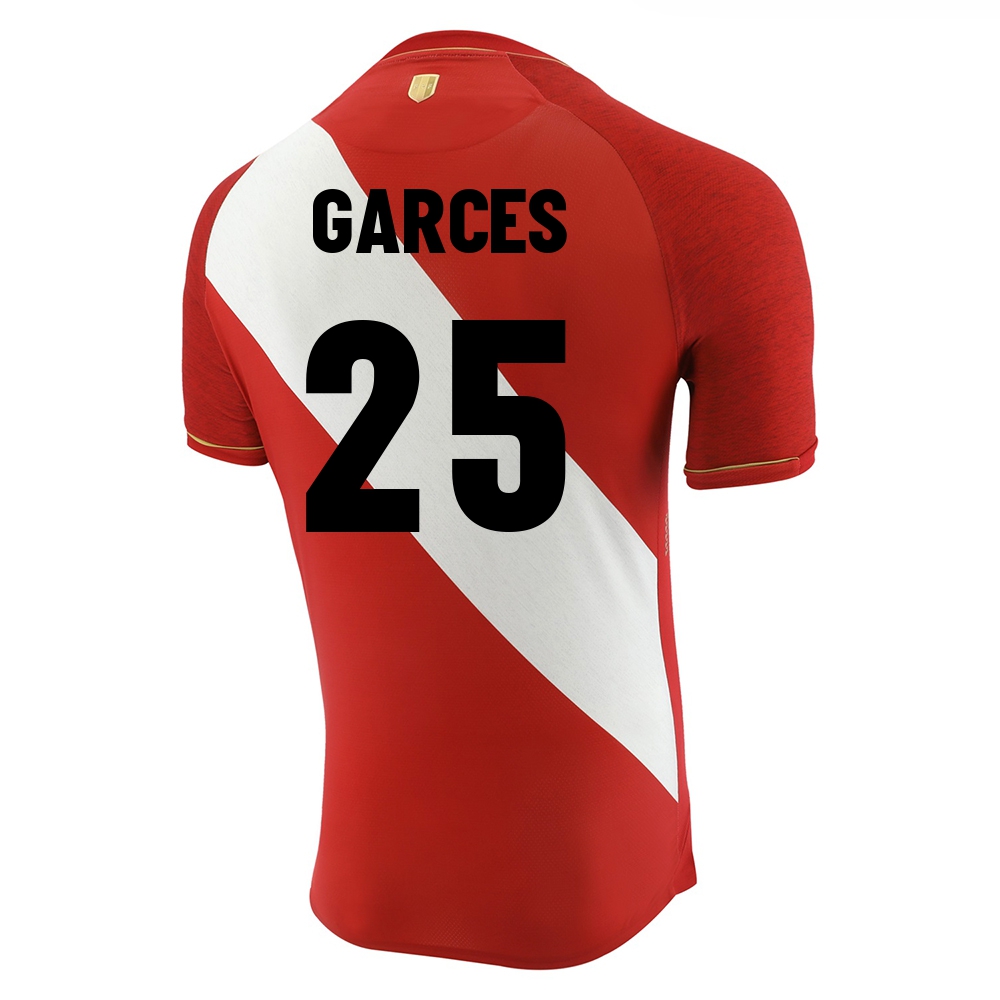 Herren Peruanische Fussballnationalmannschaft Renzo Garces #25 Auswärtstrikot Rot Weiß 2021 Trikot