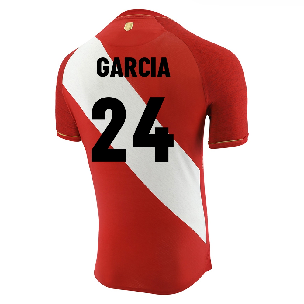 Herren Peruanische Fussballnationalmannschaft Raziel Garcia #24 Auswärtstrikot Rot Weiß 2021 Trikot