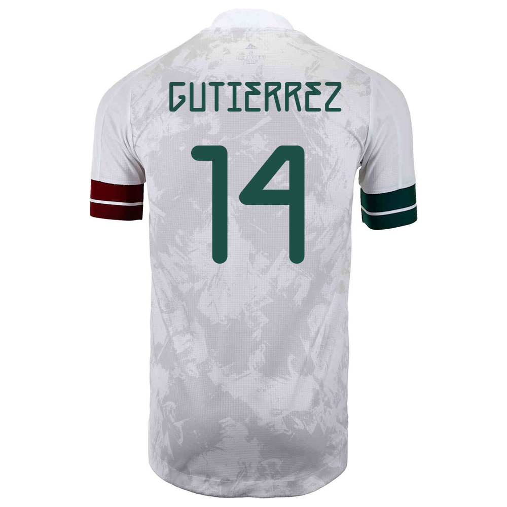 Damen Mexikanische Fussballnationalmannschaft Erick Gutierrez #14 Auswärtstrikot Weiß Schwarz 2021 Trikot