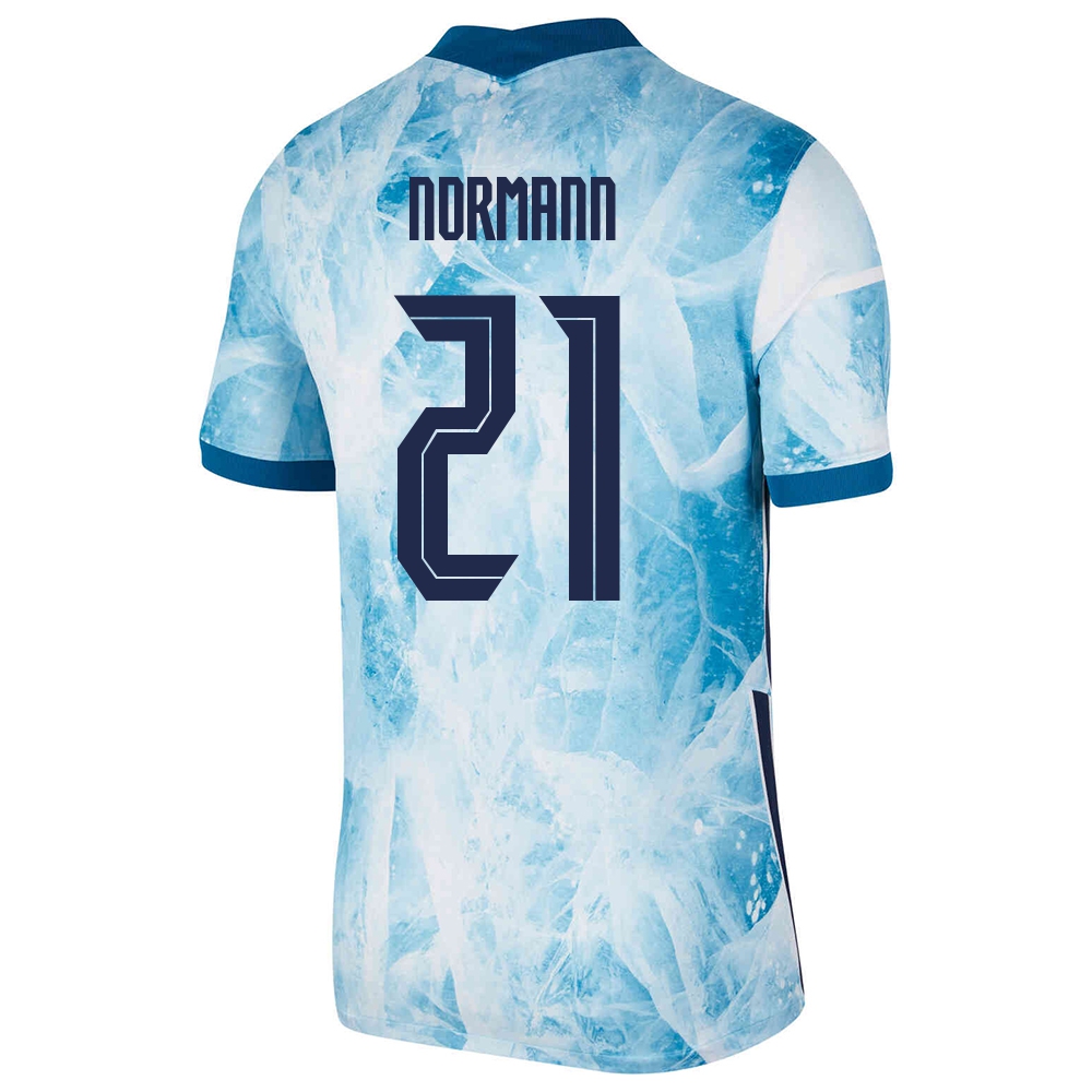 Kinder Norwegische Fussballnationalmannschaft Mathias Normann #21 Auswärtstrikot Hellblau 2021 Trikot