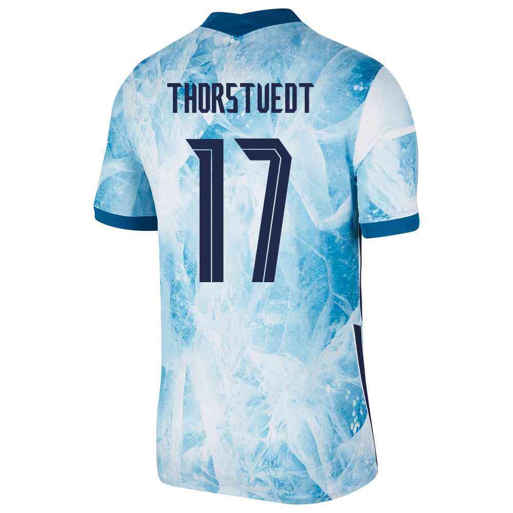 Kinder Norwegische Fussballnationalmannschaft Kristian Thorstvedt #17 Auswärtstrikot Hellblau 2021 Trikot