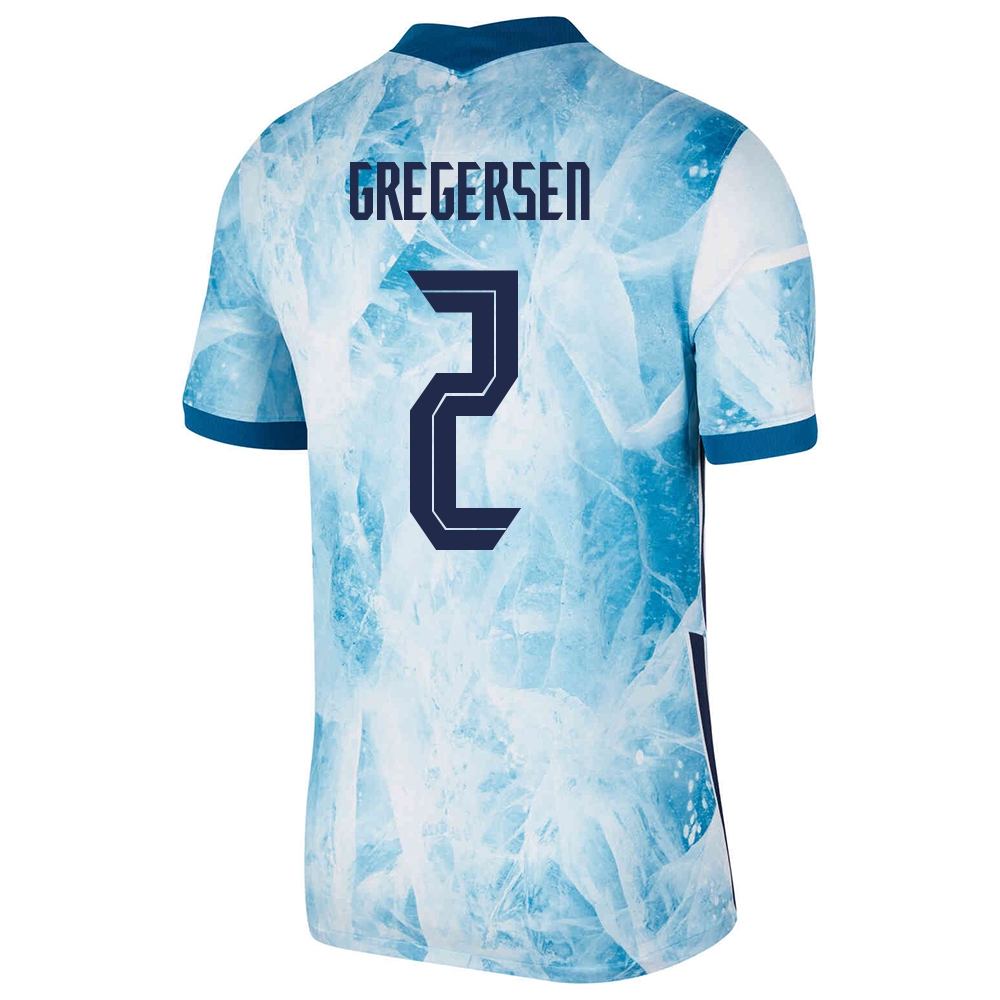 Damen Norwegische Fussballnationalmannschaft Stian Gregersen #2 Auswärtstrikot Hellblau 2021 Trikot