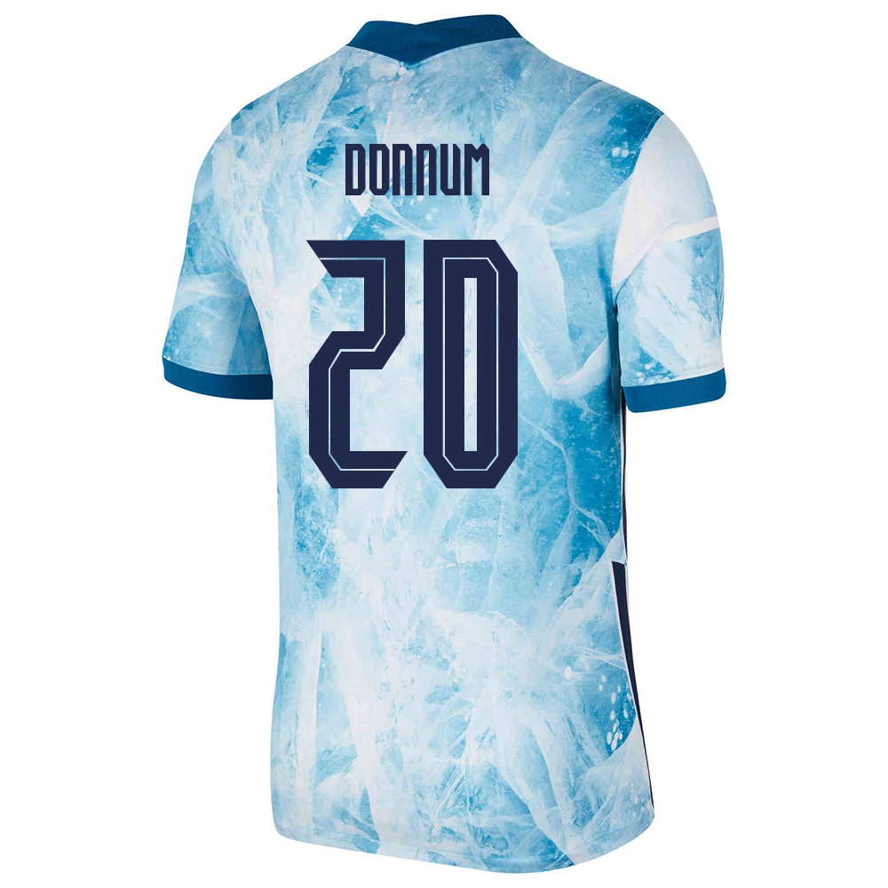 Damen Norwegische Fussballnationalmannschaft Aron Donnum #20 Auswärtstrikot Hellblau 2021 Trikot