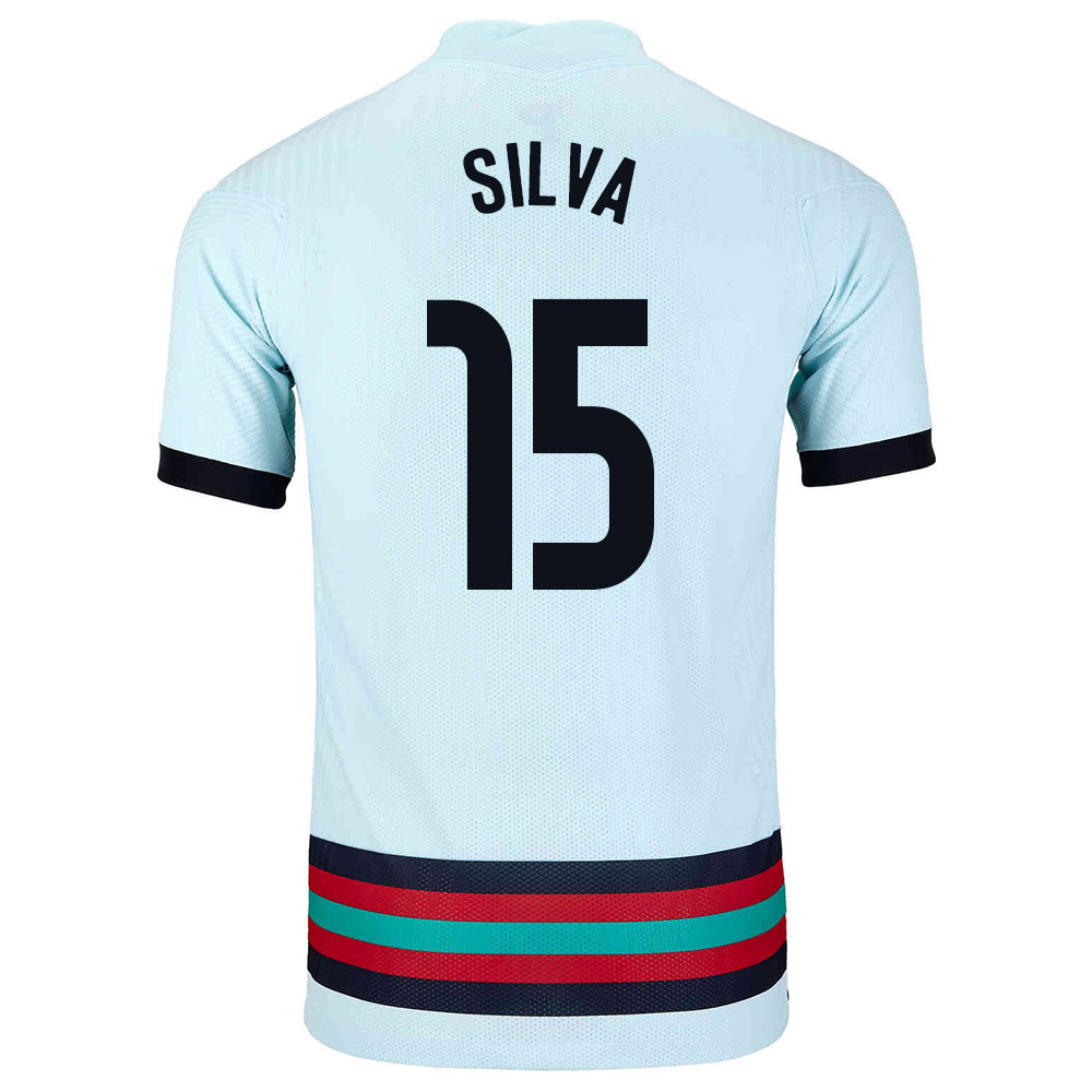 Kinder Portugiesische Fussballnationalmannschaft Rafa Silva #15 Auswärtstrikot Hellblau 2021 Trikot