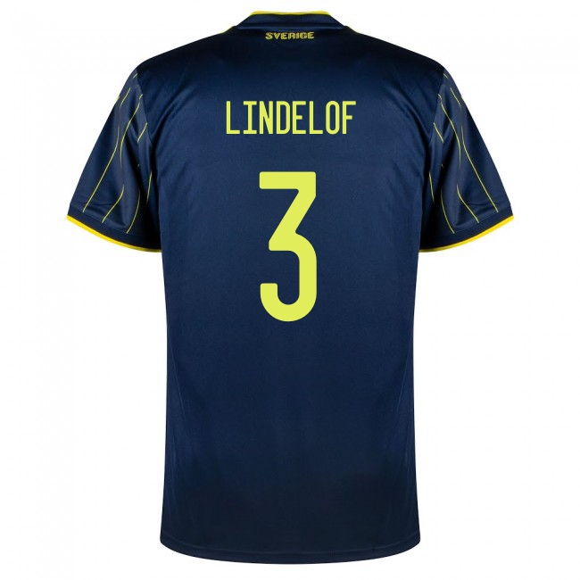 Damen Schwedische Fussballnationalmannschaft Victor Lindelof #3 Auswärtstrikot Dunkelblau 2021 Trikot
