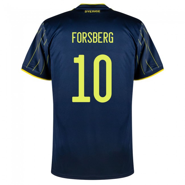 Damen Schwedische Fussballnationalmannschaft Emil Forsberg #10 Auswärtstrikot Dunkelblau 2021 Trikot