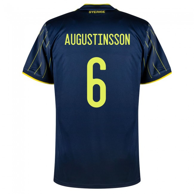 Kinder Schwedische Fussballnationalmannschaft Ludwig Augustinsson #6 Auswärtstrikot Dunkelblau 2021 Trikot