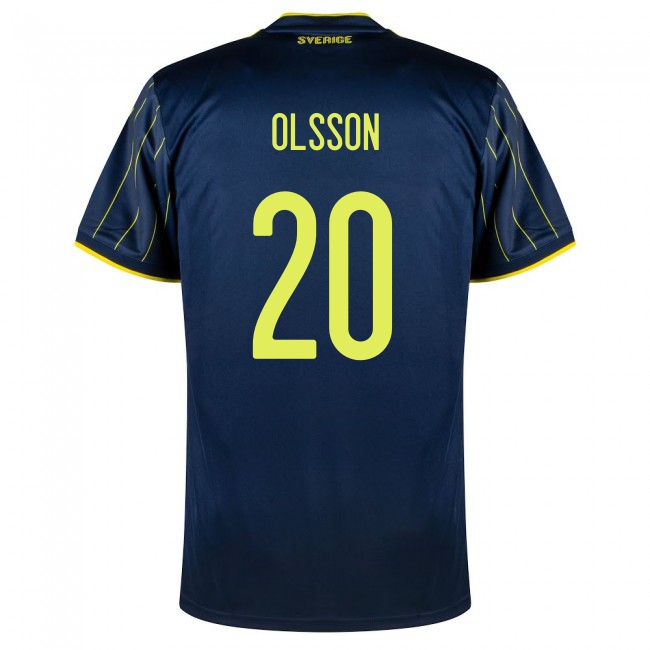 Herren Schwedische Fussballnationalmannschaft Kristoffer Olsson #20 Auswärtstrikot Dunkelblau 2021 Trikot