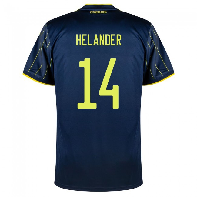 Herren Schwedische Fussballnationalmannschaft Filip Helander #14 Auswärtstrikot Dunkelblau 2021 Trikot